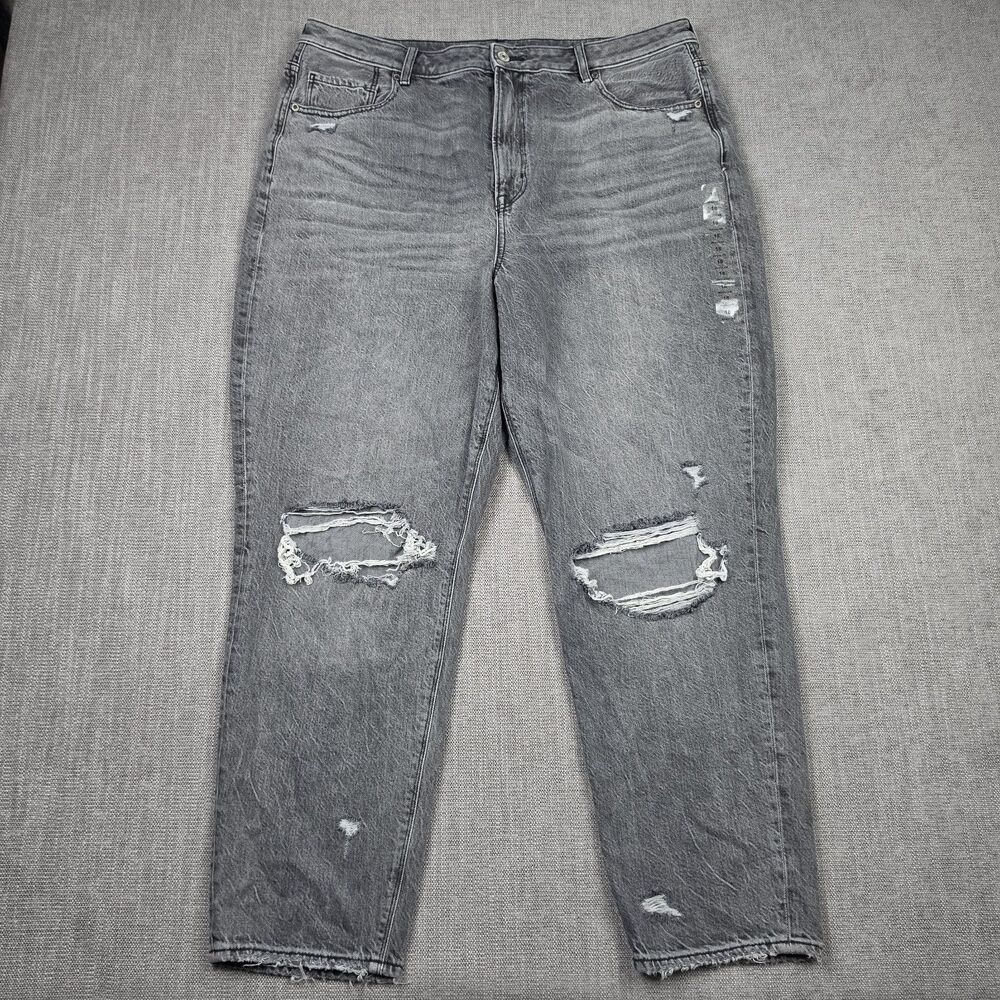 American Eagle Womens High Waisted Mom Jeans Size 18 Regular Distressed Grey NWT
